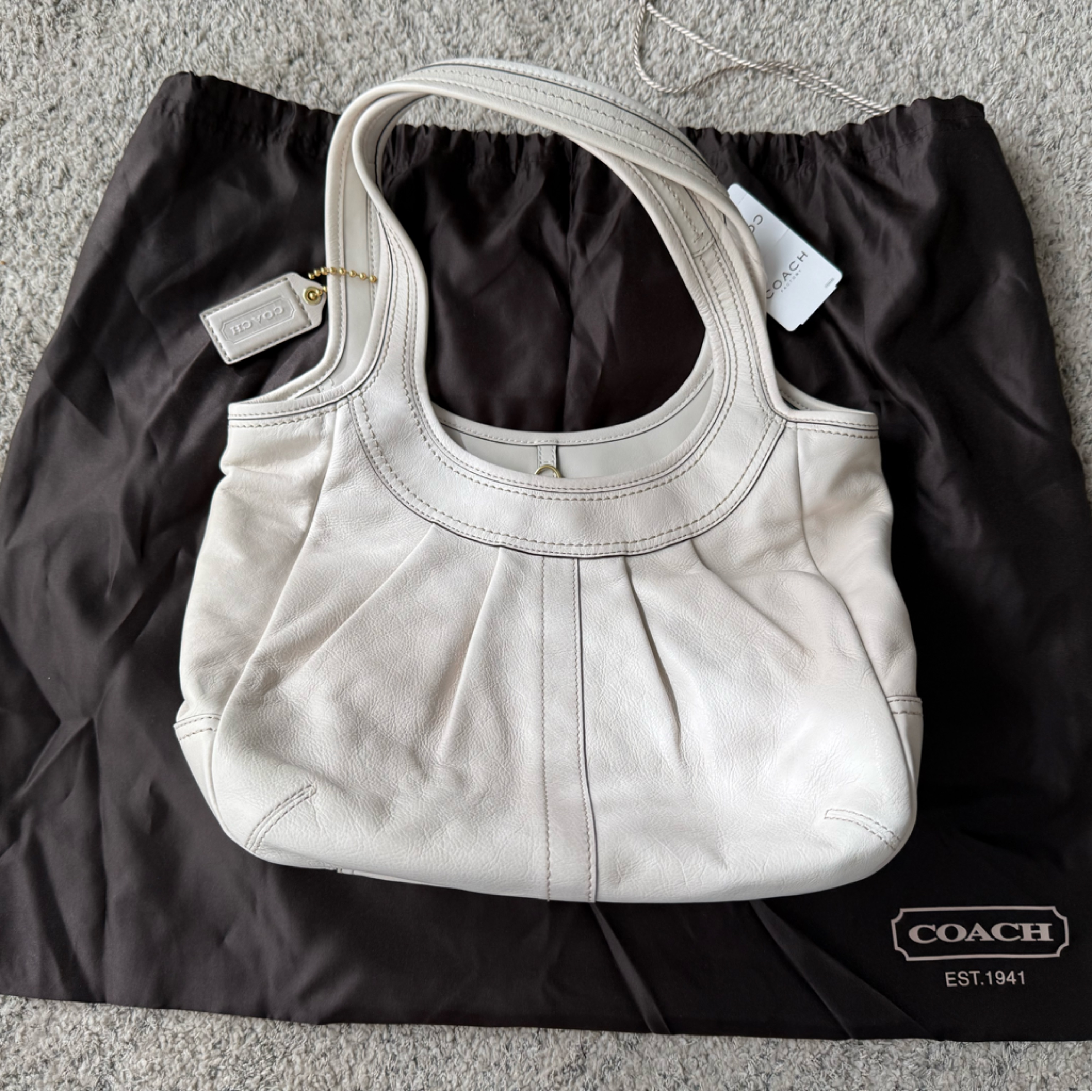 Coach White Pebbled Leather Shoulder Hobo